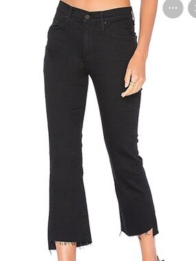 MOTHER Black Cropped Raw-Hem Ankle Jeans
